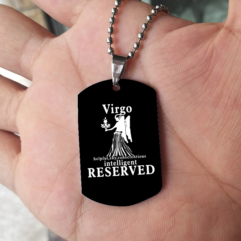 Mens Dog Tag Necklace - Collar con 12 signos del zodiaco