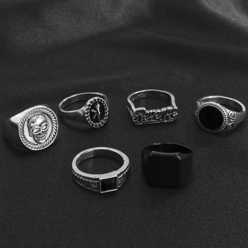 Gothic Skull Ring - 6 unids/set anillo Metal tendencia Hip-Hop