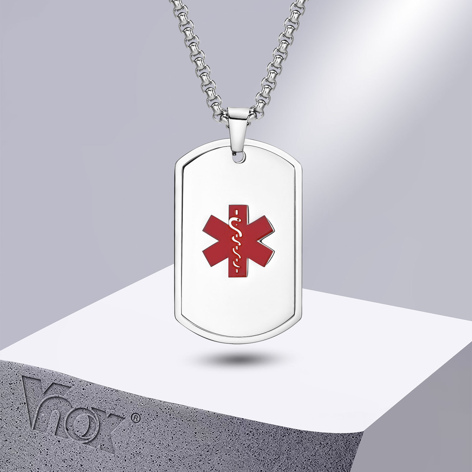 Mens Dog Tag Necklace - Vnox Collar de identificación de alerta