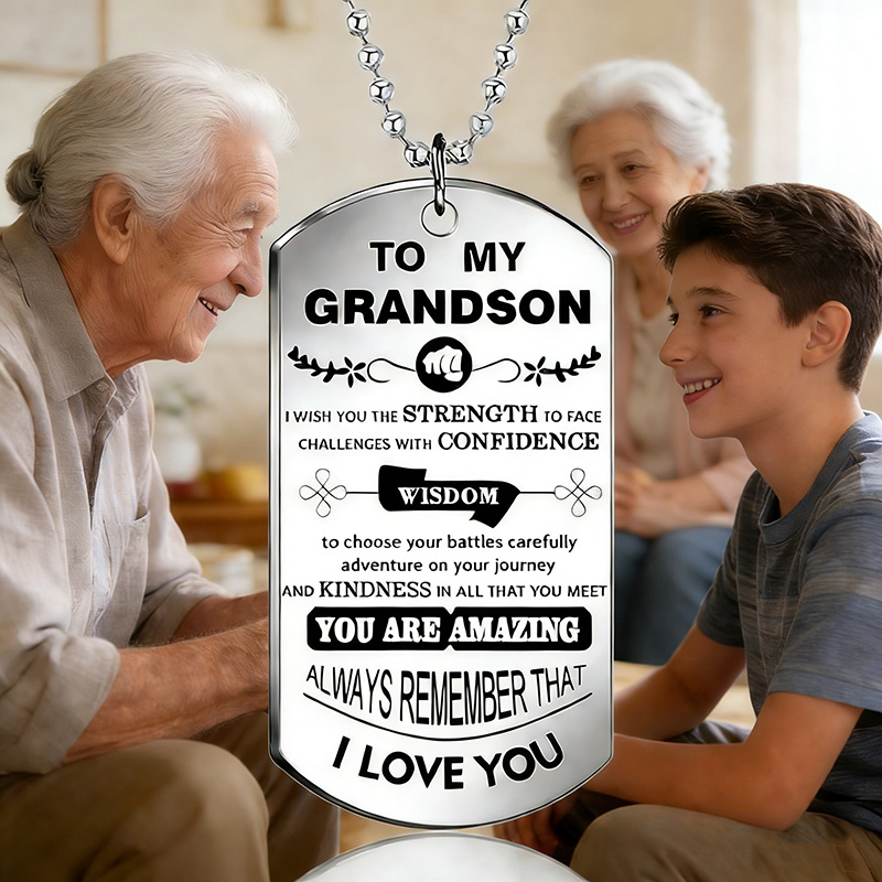 Mens Dog Tag Necklace - Collar inspirador para mi nieto, collar