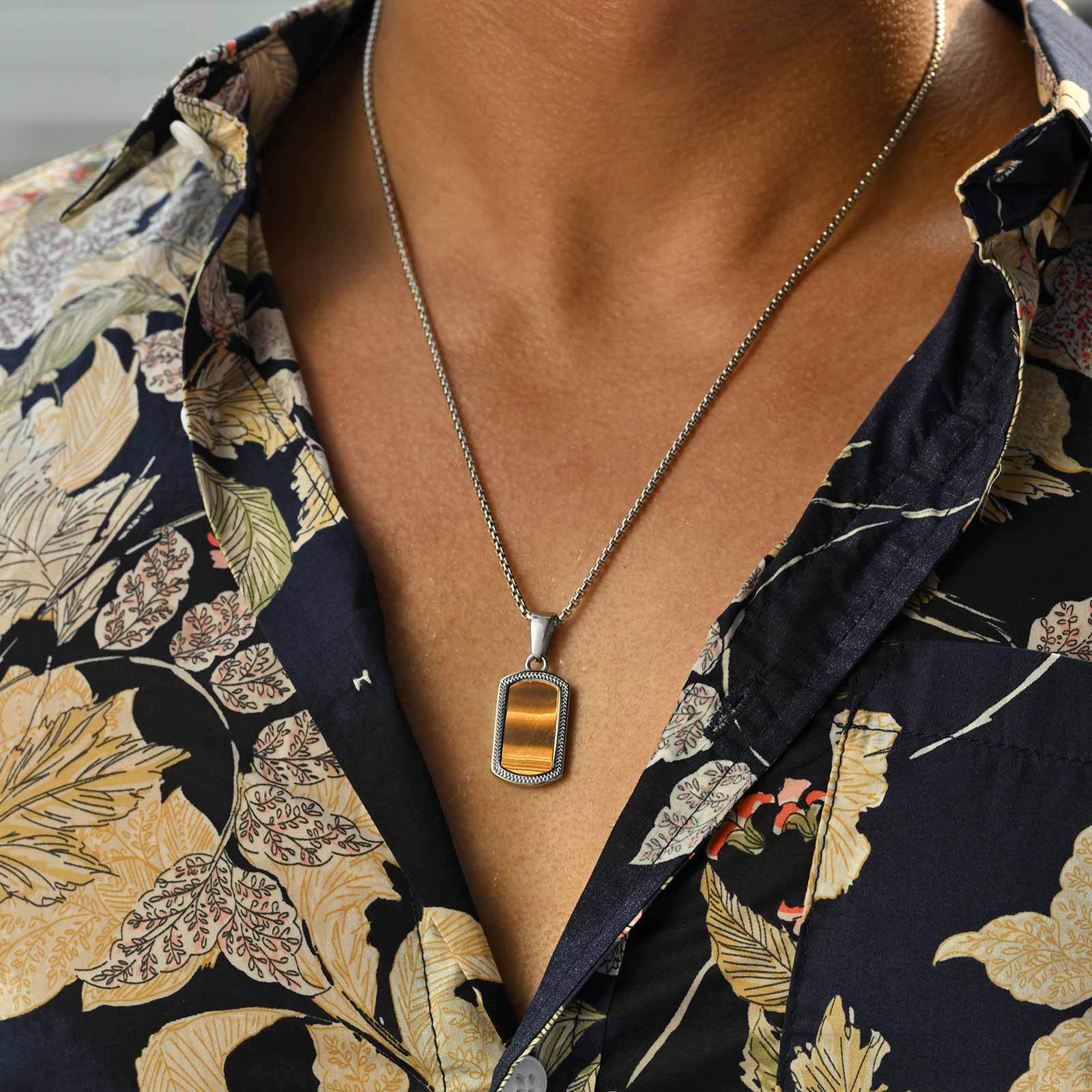 Mens Dog Tag Necklace - Vnox Collar con colgante de piedra