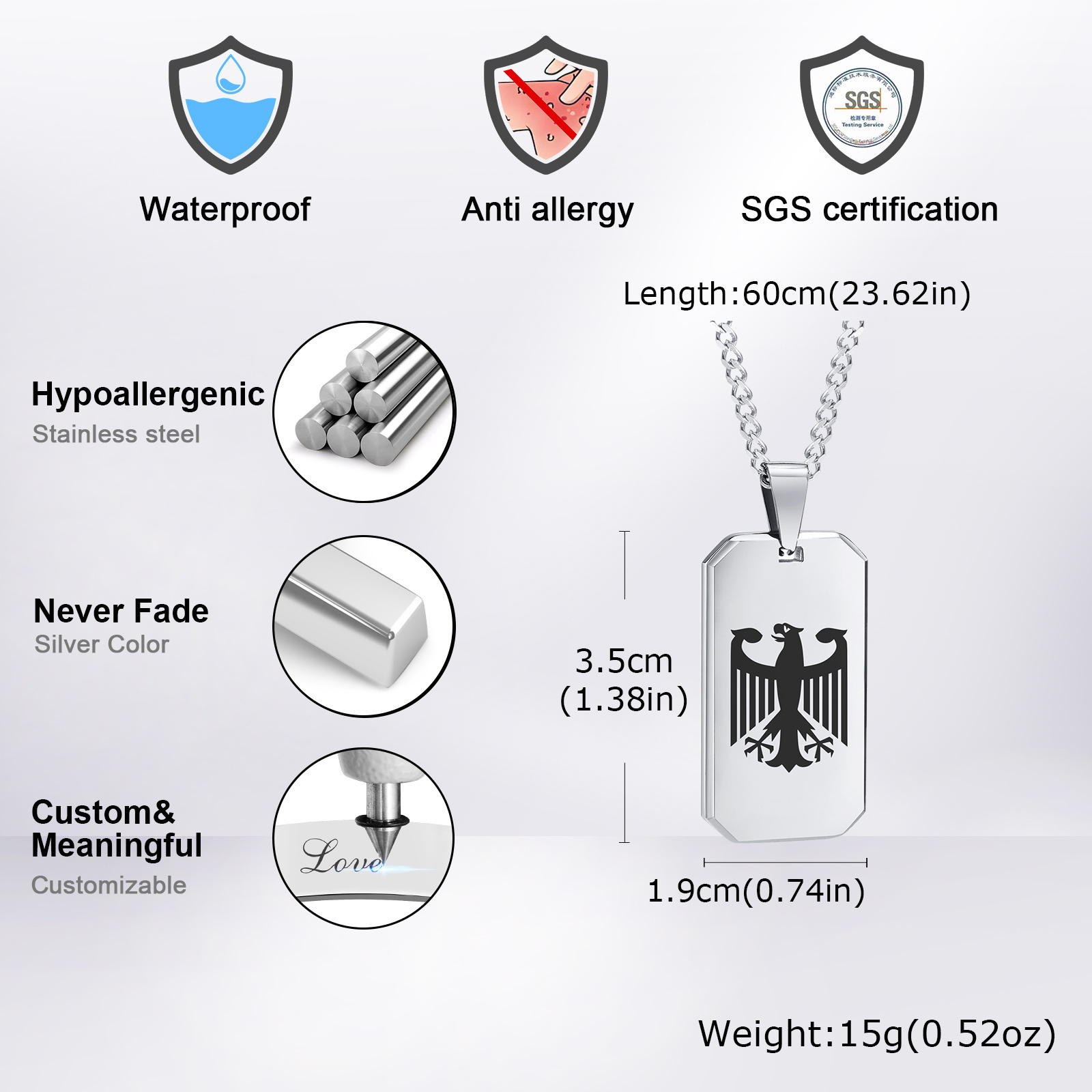 Collares cuadrados de águila a - Mens Dog Tag Necklace reseña y precio